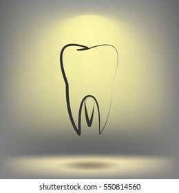 Flat paper cut style icon of tooth. Dentistry symbol icon vector illustration