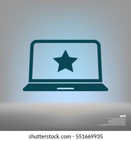 Flat paper cut style icon of laptop computer. Vector illustration