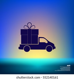 Flat paper cut style icon of vehicle. Delivery car symbol vector illustration