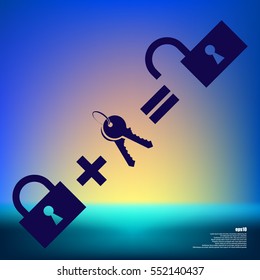 Flat paper cut style icon of an old key. Vector illustration
