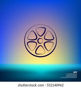 Flat paper cut style icon of old tape spool. Vector illustration