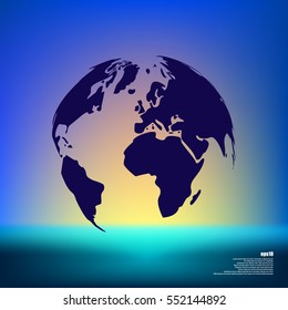 Flat paper cut style icon of globe. Vector illustration