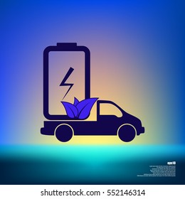 Flat paper cut style icon of eco vehicle. Delivery car symbol vector illustration