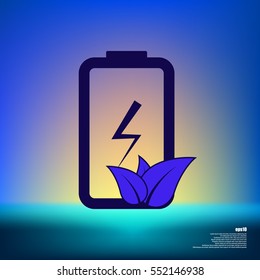 Flat paper cut style icon of eco friendly battery. Vector illustration