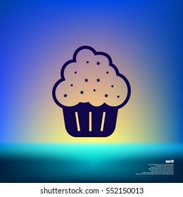 Flat paper cut style icon of cake. Vector illustration