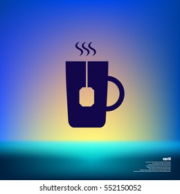 Flat paper cut style icon of hot tea cup. Vector illustration