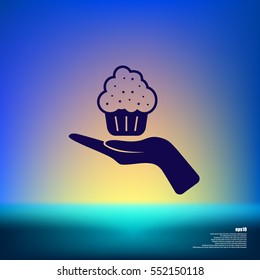 Flat paper cut style icon of cake. Vector illustration