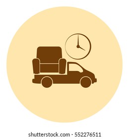 Flat paper cut style icon of vehicle. Delivery car symbol vector illustration