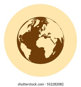 Flat paper cut style icon of globe. Vector illustration