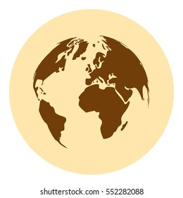 Flat paper cut style icon of globe. Vector illustration