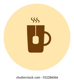 Flat paper cut style icon of hot tea cup. Vector illustration