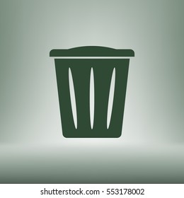 Flat paper cut style icon of trash can. Vector illustration