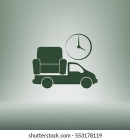 Flat paper cut style icon of vehicle. Delivery car symbol vector illustration