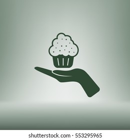 Flat paper cut style icon of cake. Vector illustration