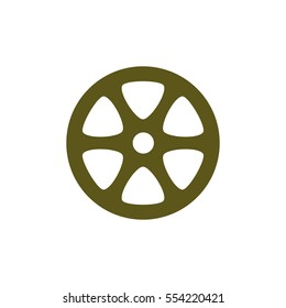 Flat paper cut style icon of old tape spool. Vector illustration