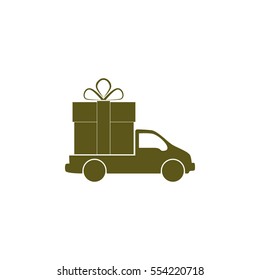 Flat paper cut style icon of vehicle. Delivery car symbol vector illustration
