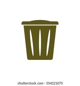 Flat paper cut style icon of trash can. Vector illustration