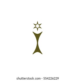 Flat paper cut style icon of trophy and award. Vector illustration