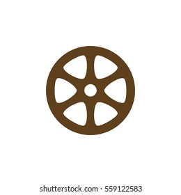 Flat paper cut style icon of old tape spool. Vector illustration