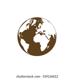 Flat paper cut style icon of globe. Vector illustration