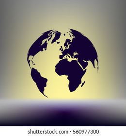 Flat paper cut style icon of globe. Vector illustration