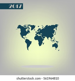 Flat paper cut style icon of World Map. Vector illustration