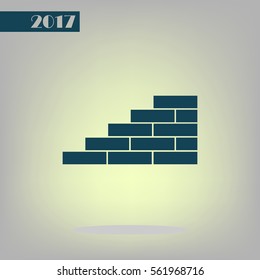 Flat paper cut style icon of brickwork fragment. Vector illustration