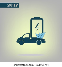 Flat paper cut style icon of eco vehicle. Delivery car symbol vector illustration