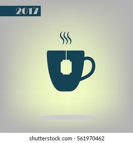 Flat paper cut style icon of hot tea cup. Vector illustration