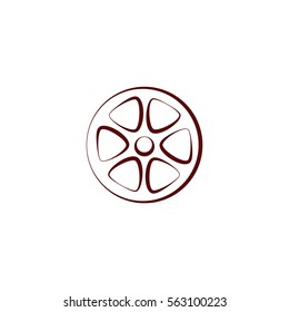 Flat paper cut style icon of old tape spool. Vector illustration