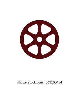 Flat paper cut style icon of old tape spool. Vector illustration
