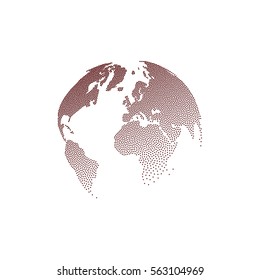 Flat paper cut style icon of globe. Vector illustration