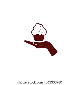 Flat paper cut style icon of cake. Vector illustration