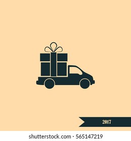 Flat paper cut style icon of vehicle. Delivery car symbol vector illustration