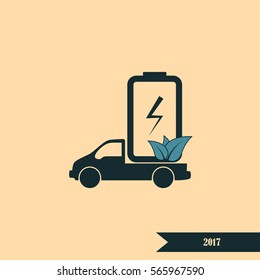 Flat paper cut style icon of eco vehicle. Delivery car symbol vector illustration