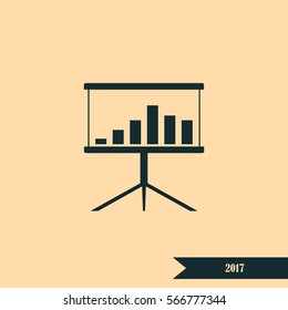 Flat paper cut style icon of a presentation stand. Vector illustration