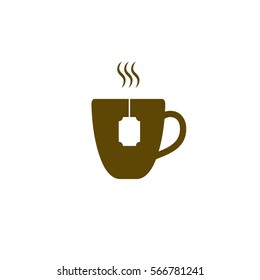 Flat paper cut style icon of hot tea cup. Vector illustration