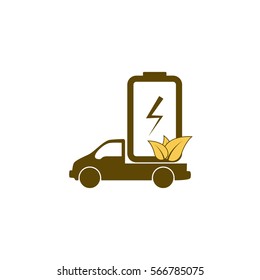 Flat paper cut style icon of eco vehicle. Delivery car symbol vector illustration