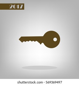 Flat paper cut style icon of an old key. Vector illustration