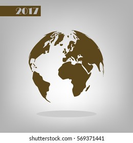 Flat paper cut style icon of globe. Vector illustration