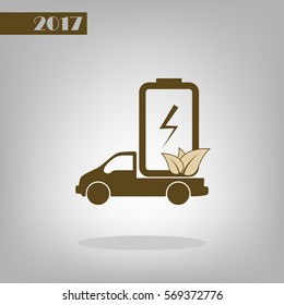 Flat paper cut style icon of eco vehicle. Delivery car symbol vector illustration