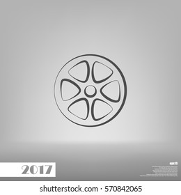 Flat paper cut style icon of old tape spool. Vector illustration