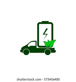 Flat paper cut style icon of eco vehicle. Delivery car symbol vector illustration