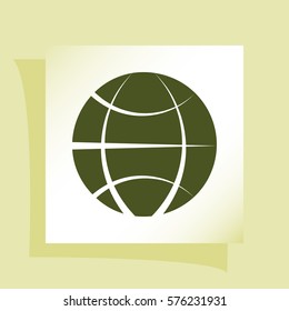Flat paper cut style icon of globe. Vector illustration