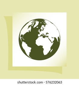 Flat paper cut style icon of globe. Vector illustration