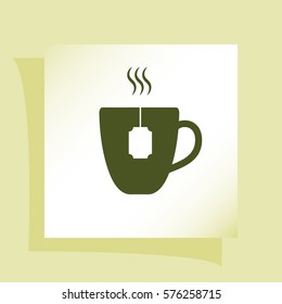 Flat paper cut style icon of hot tea cup. Vector illustration