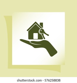 Flat paper cut style icon of home and keys. Vector illustration