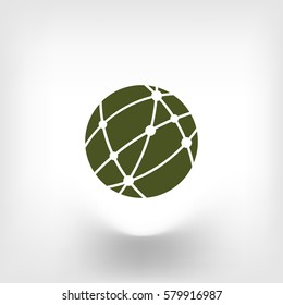 Flat paper cut style icon of globe. Vector illustration