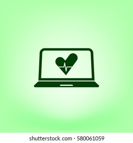 Flat paper cut style icon of laptop computer. Vector illustration