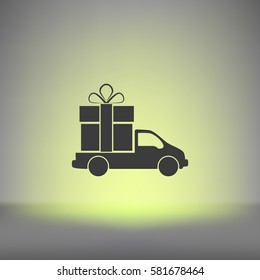 Flat paper cut style icon of vehicle. Delivery car symbol vector illustration
